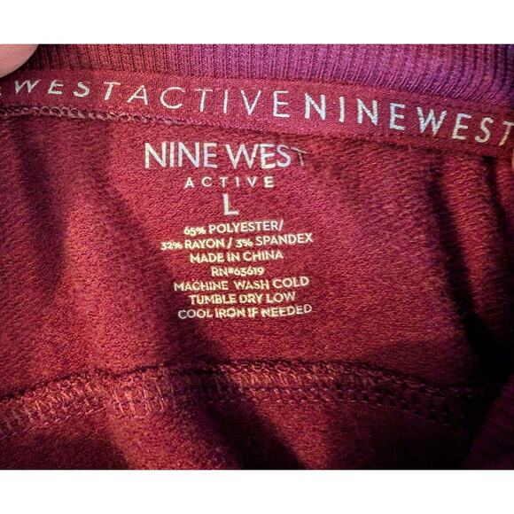 Women's Nine West Active Burgundy LS Mock Neck Shirt Large Pockets Drawstring - Picture 11 of 11